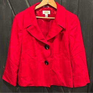 Talbots Women’s Wool Blazer, two button, Red, Lined, Stretch, Holiday, Sz 10